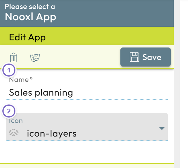 Create app dialog with name and icon