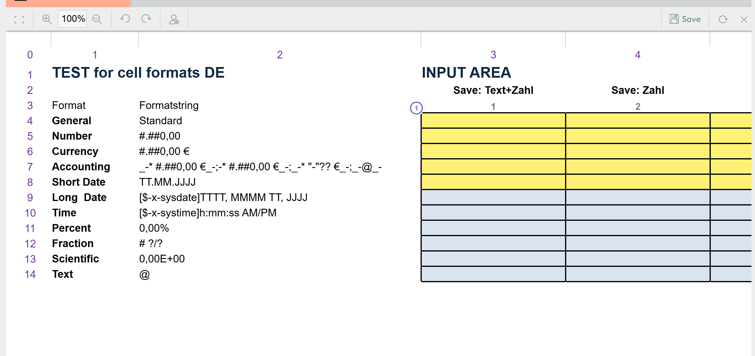 Model in work mode with input cells highlighted in the input background color