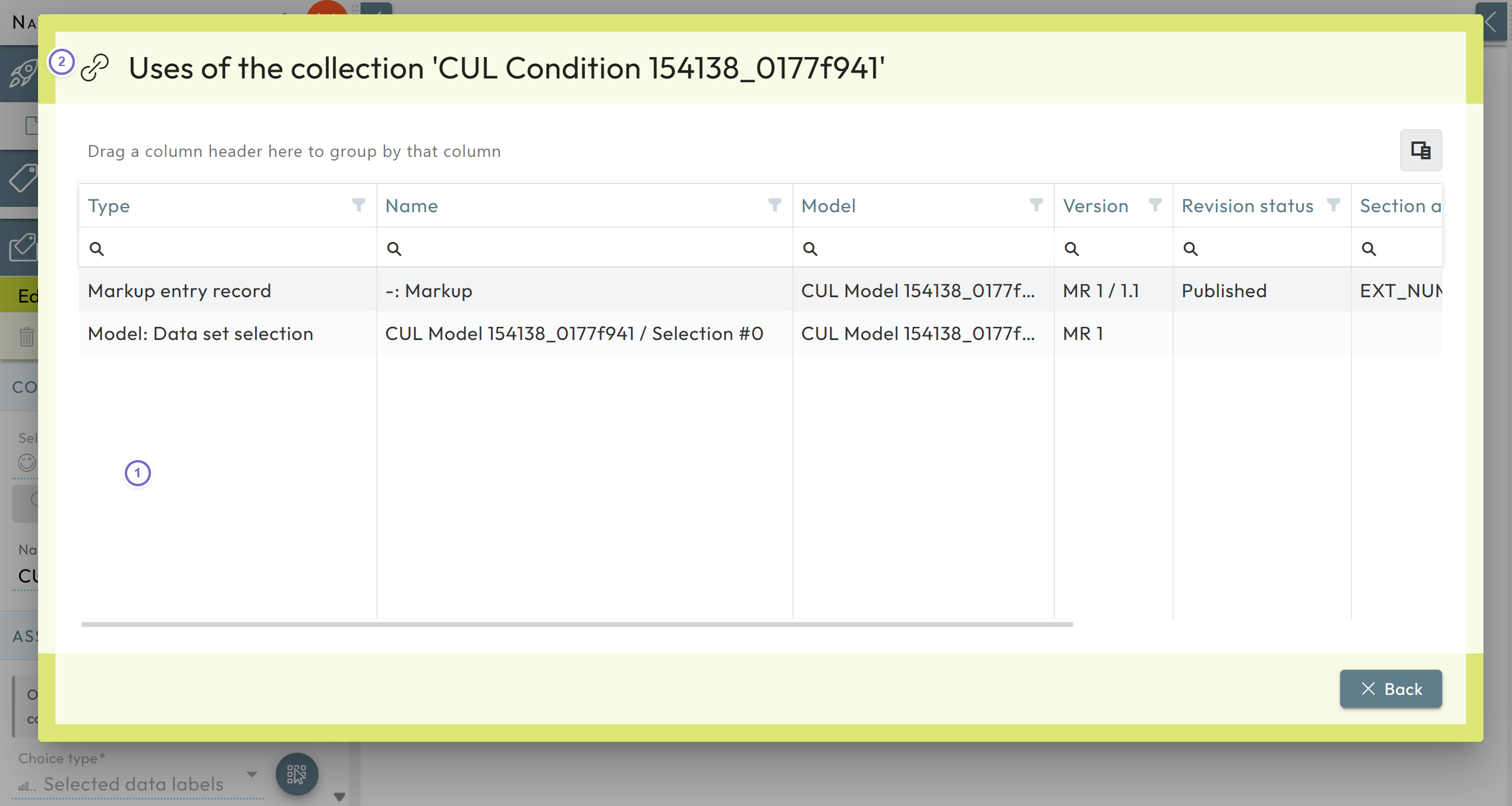 Locked data label collection with usage count and usage dialog