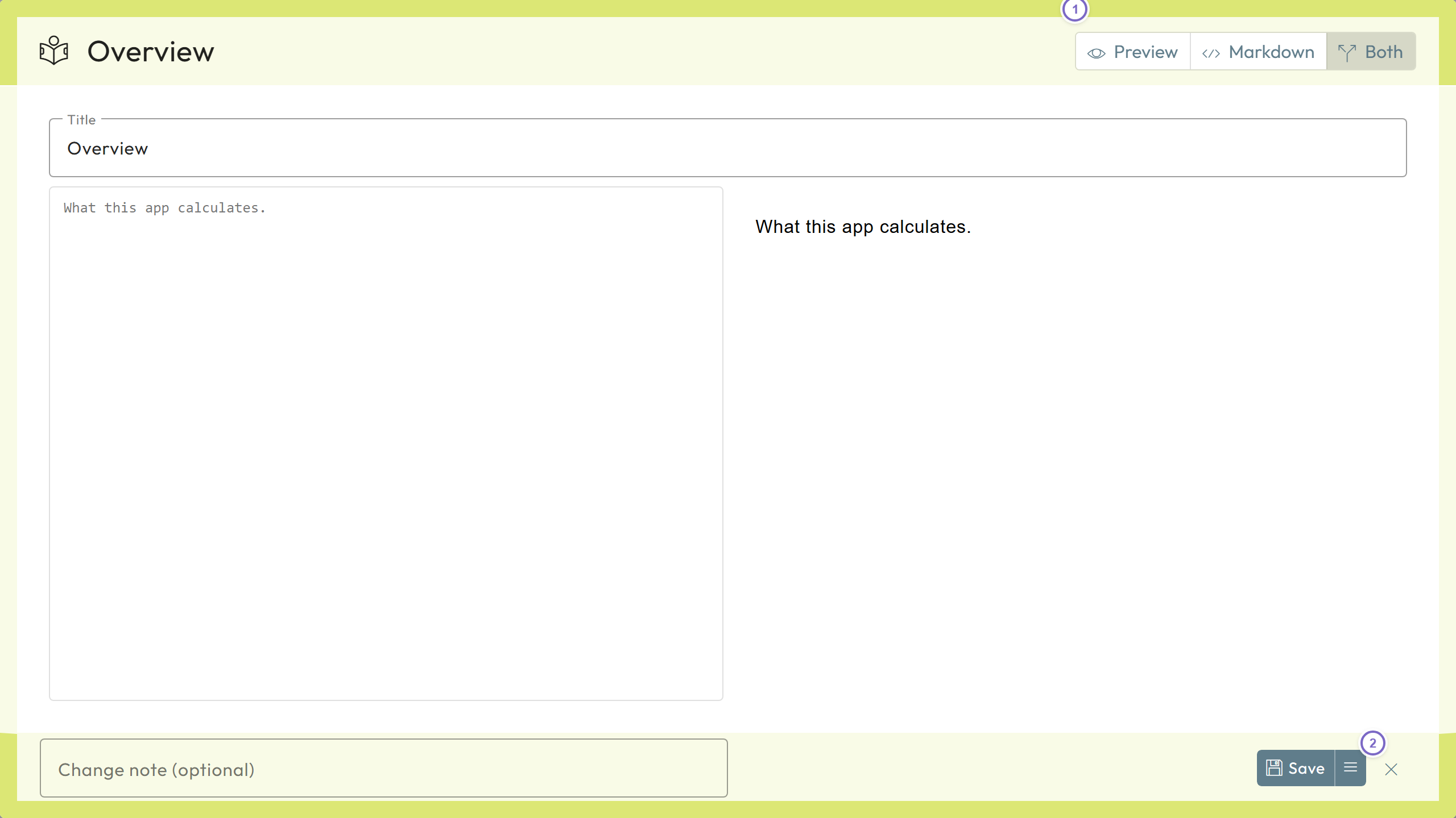 Note fullscreen dialog in Both view with the save split button