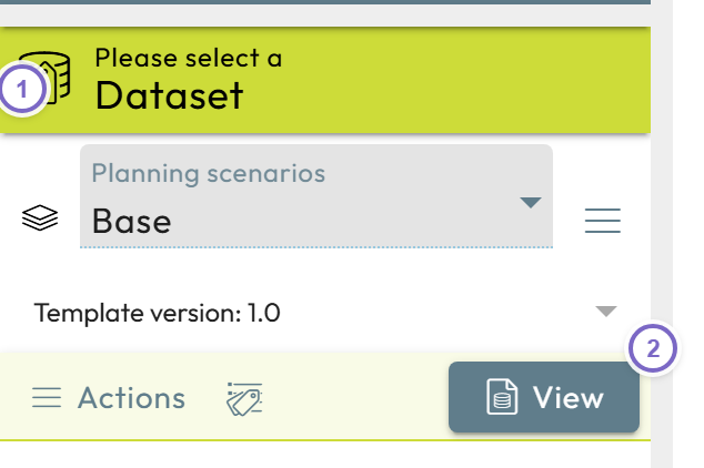 Dataset selection with a Scenarios label picked and the View button