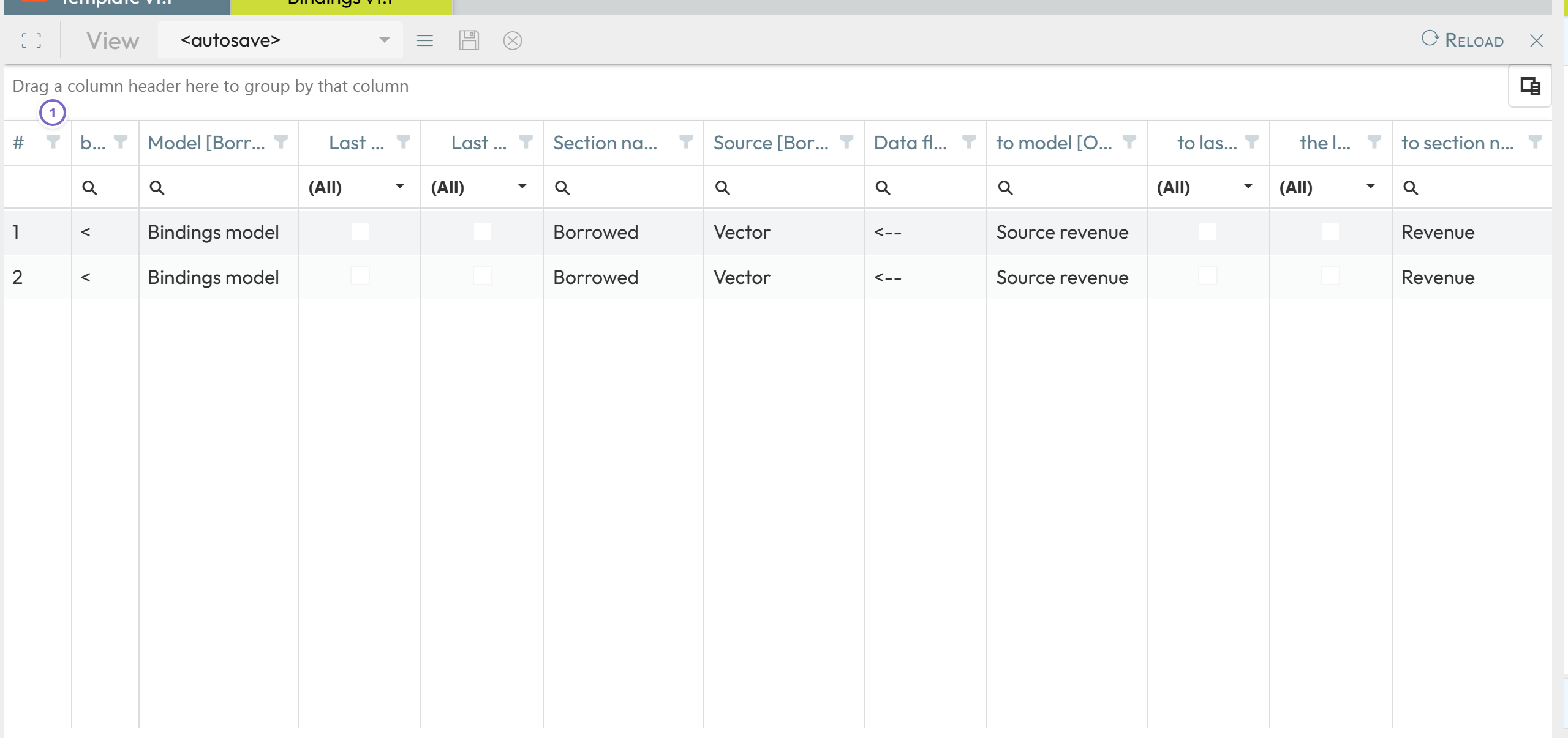 Cell storage bindings window with the cell-to-storage mapping