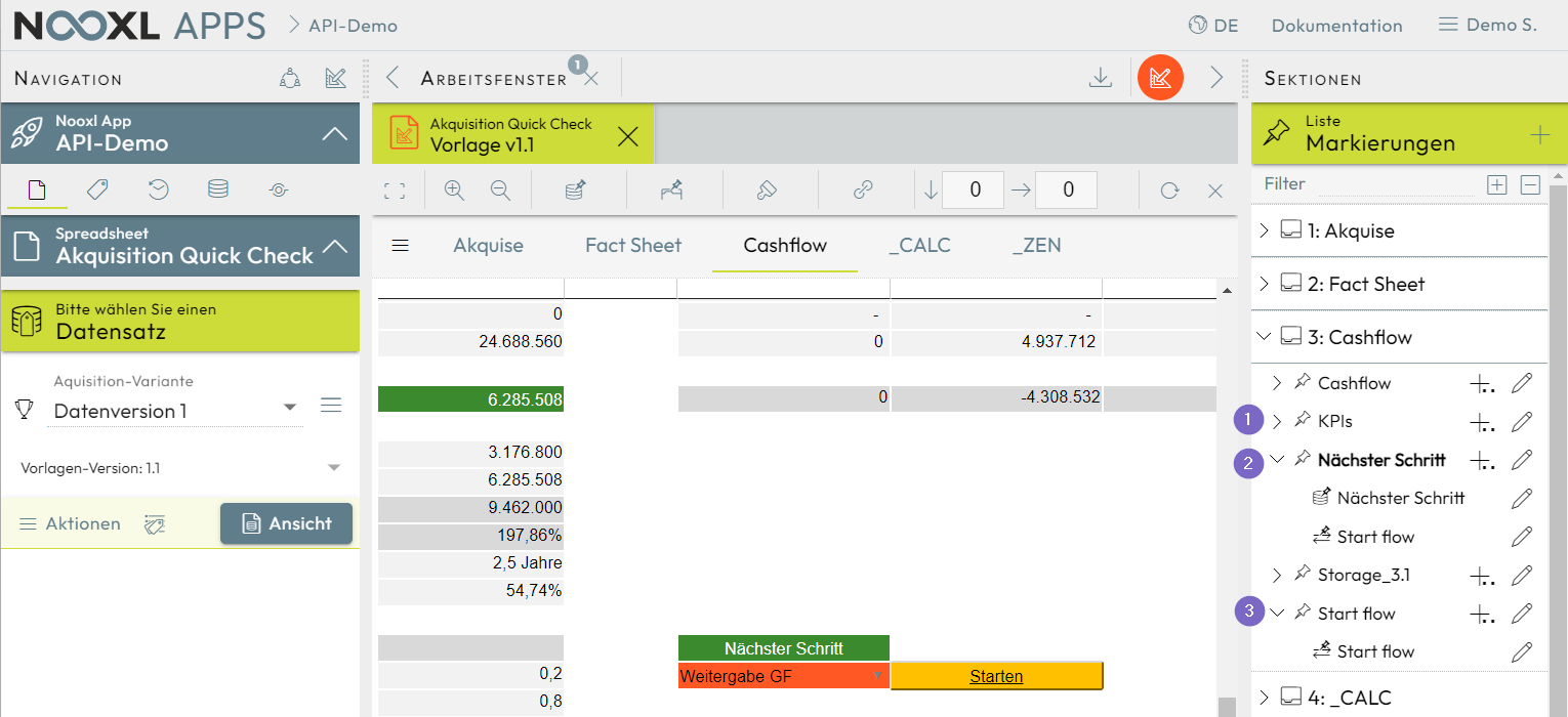 Markups of the section with the model in design mode