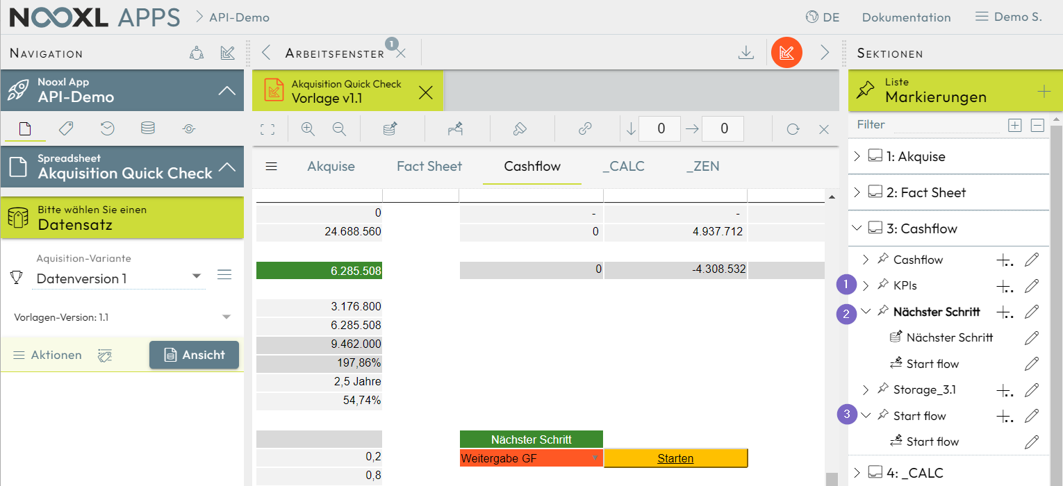 Markups der Sektion mit Modell im Entwurfsmodus